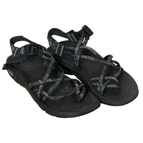 Chaco Shoes - Chaco Womens Black Grey Strappy Double Strap Sport Sandals Size 8 Hiking Outdoor